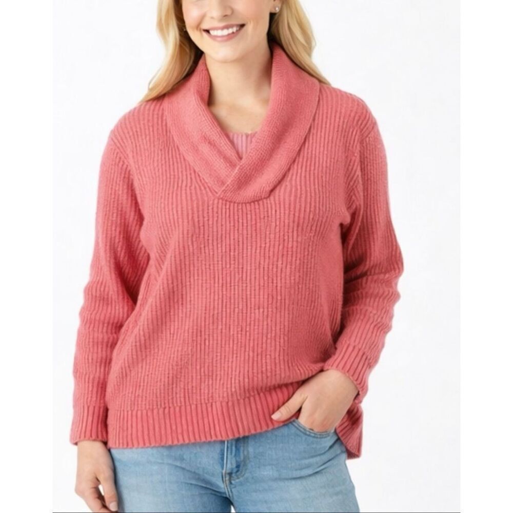 Talbots shawl neck shaker knit coral wool blend sweater XL